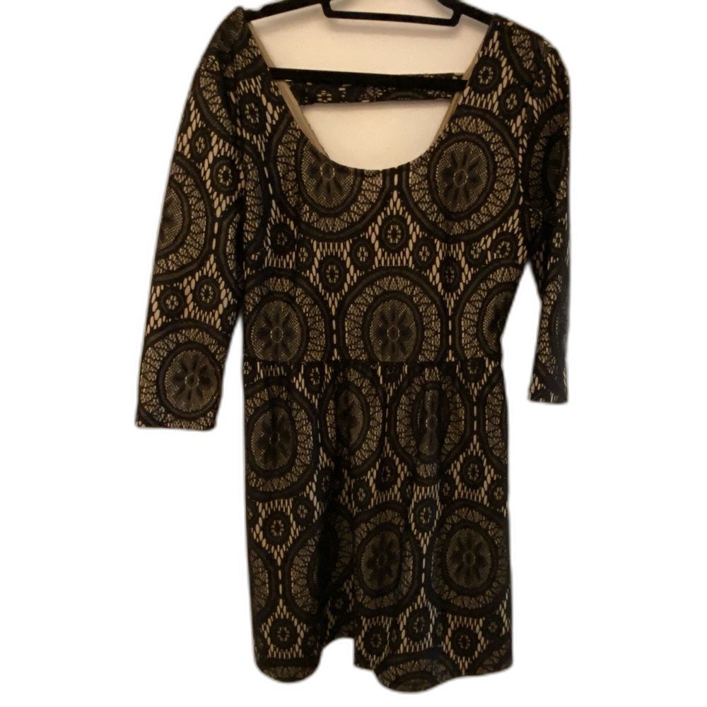 Accidentally in Love Black Lace Beige 3/4 Sleeve Dress Women's Sz XL